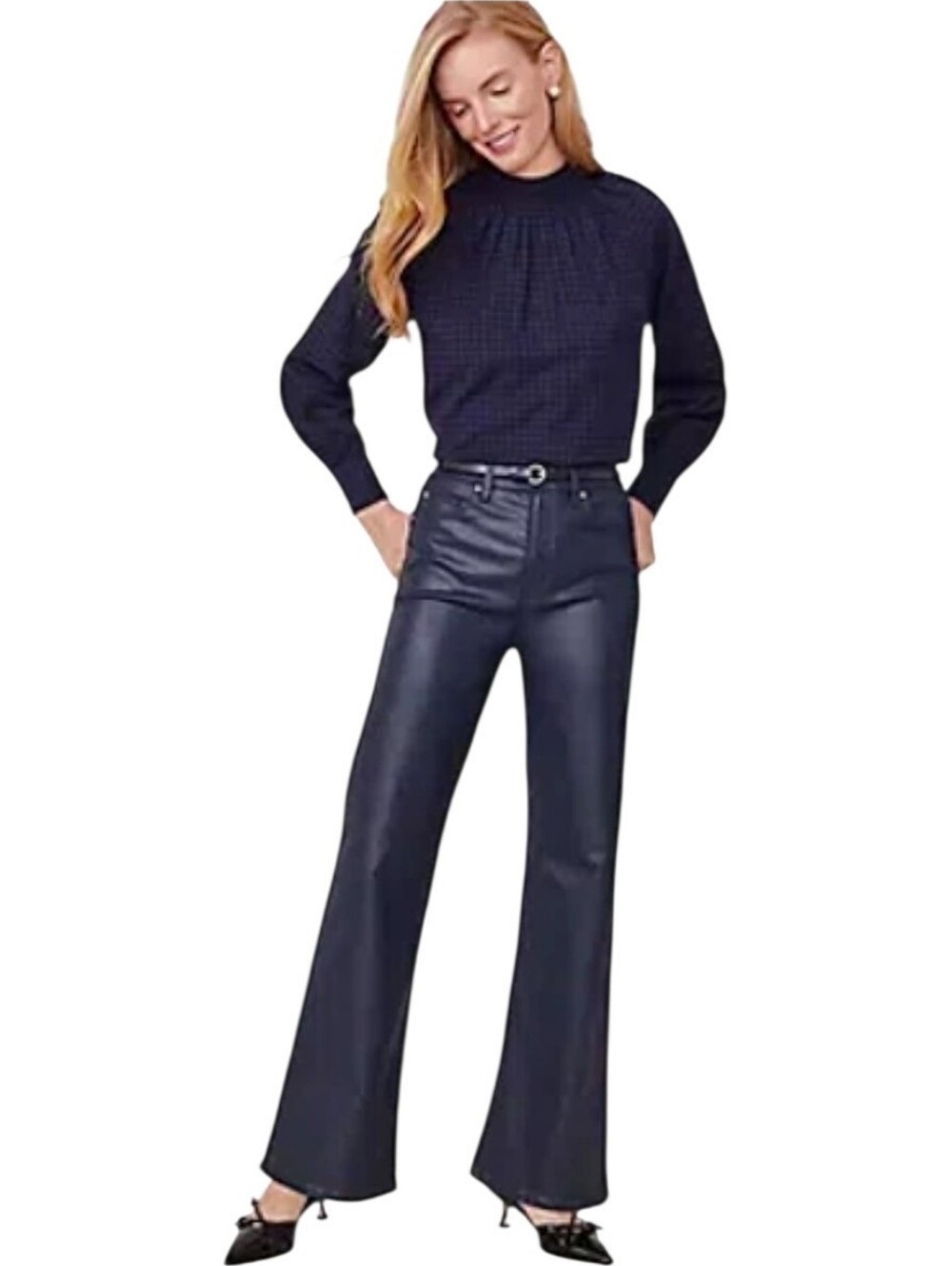 Ann Taylor Navy Coated Wide Leg Jean